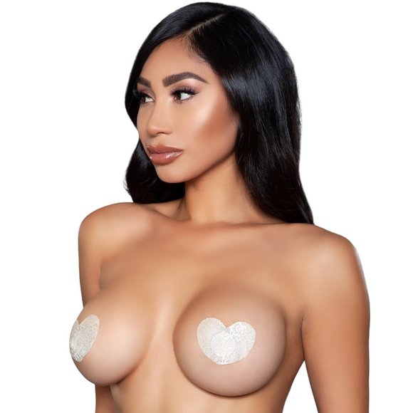 Heart Shaped Pasties Nipple Covers Self Adhesive 3 Pair Nude - Picture 7 of 7